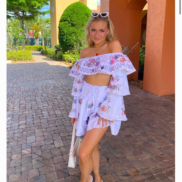 Sequin White Ruffle Two Piece Set - Picture 2 of 6